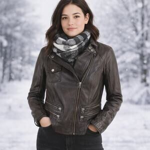 Whetblue SZ M Buttery Soft Lambskin Leather Moto Jacket Gray Silver Hardware